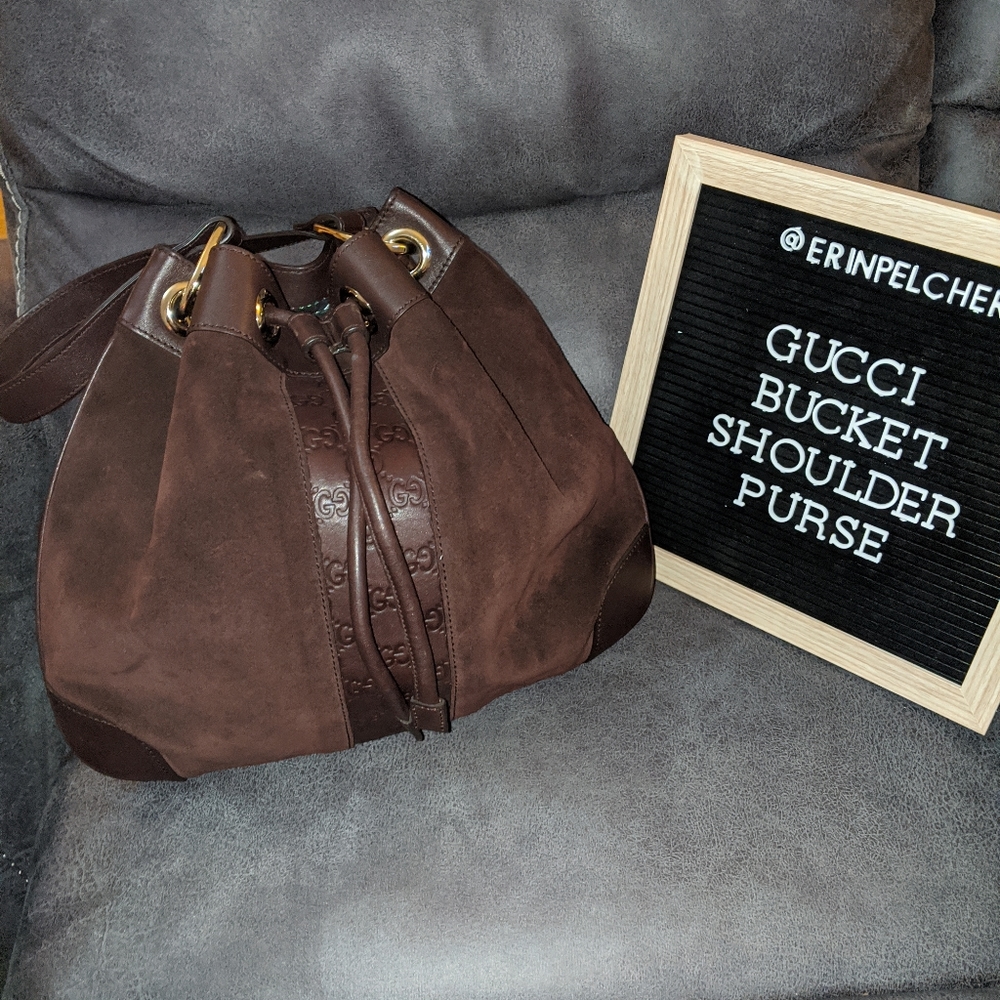 Gucci Black Suede and Leather Shoulder Bag